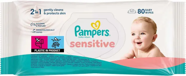 Pampers Sensitive Υποαλλεργικά Μωρομάντηλα χωρίς Οινόπνευμα & Άρωμα 80τμχ