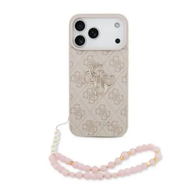 Guess PU 4G Metal Logo Strap Case for iPhone 17 Pro Max Pink