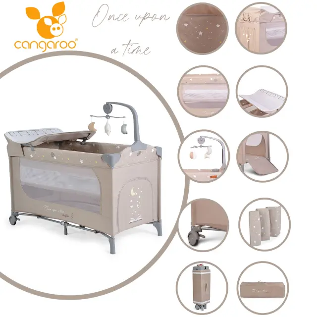 Cangaroo Once Upon A Time 3 Παρκοκρέβατο 2 Επιπέδων με Αλλαξιέρα Beige