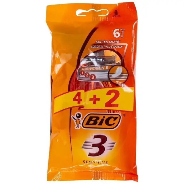 Bic 3 Sensitive Ξυραφάκια μιας Χρήσης με 3 Λεπίδες για Ευαίσθητες Επιδερμίδες 6τμχ