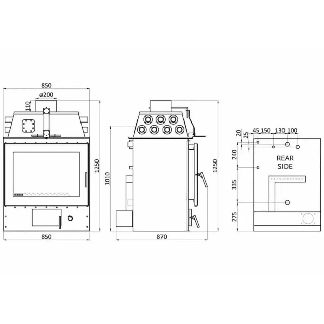 Senko Central C35 kW Modern Ενεργειακό Τζάκι Ξύλου Καλοριφέρ 3