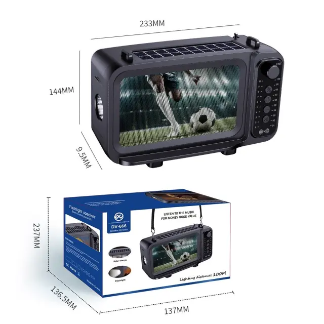 DV-666 Desktop Portable Solar Bluetooth Speaker Card FM Radio With Flashlight(Football)