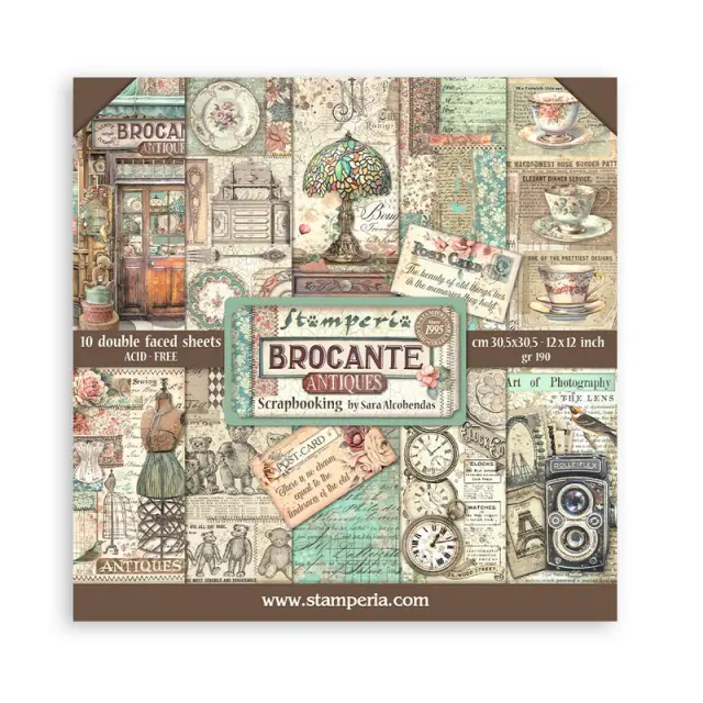 Χαρτιά scrapbooking 10τεμ, 30.5×30.5cm Stamperia, Brocante Antiques