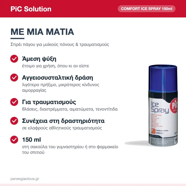 PiC Solution Comfort Ice Spray Σπρέι Πάγου για Μυϊκούς Πόνους & Τραυματισμούς 150ml 2