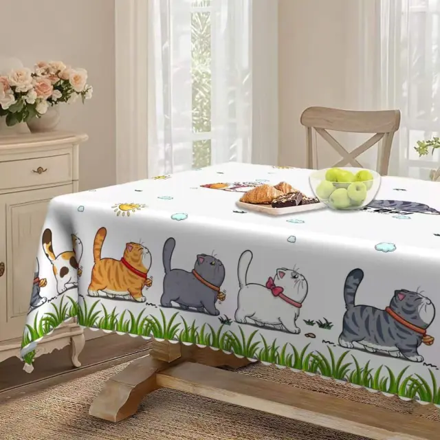 Τραπεζομάντηλο Λευκό Με Γάτες 220x152cm 3
