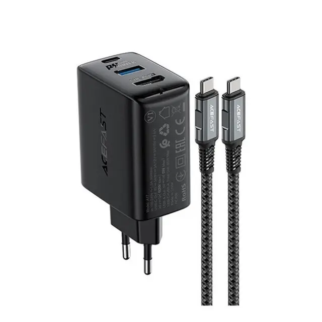 Acefast Φορτιστής A17 GaN 65W USB-C / USB-A Black