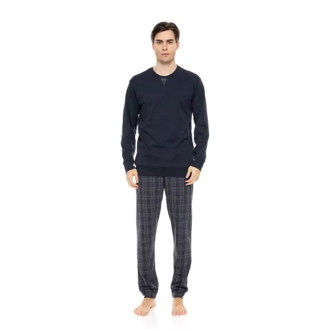Ανδρική Πυτζάμα Jacquard Blue-Grey Plaid W-M700 Τύπος Ulisse