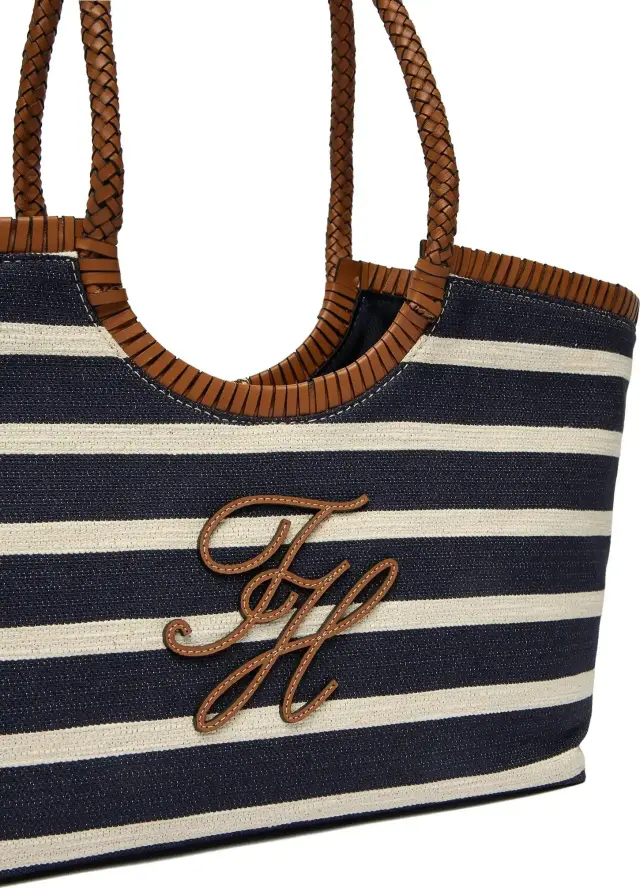 Tommy Hilfiger Γυναικεία Μεσαία Τσάντα Elevated Summer Tote Stripe Σκούρο Μπλε 2