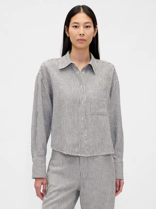 Πουκάμισο Oversized από Λινό-Βαμβάκι Blue stripe