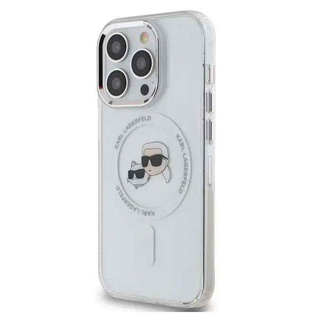 Karl Lagerfeld IML K&CH Heads Metal Frame MagSafe Case for iPhone 15 Pro Transparent 2