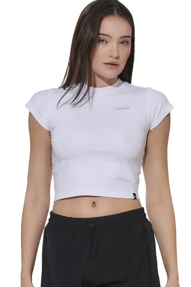 Body Action Women's Cropped Stretch Jersey T-Shirt White 051625-01-02 - S