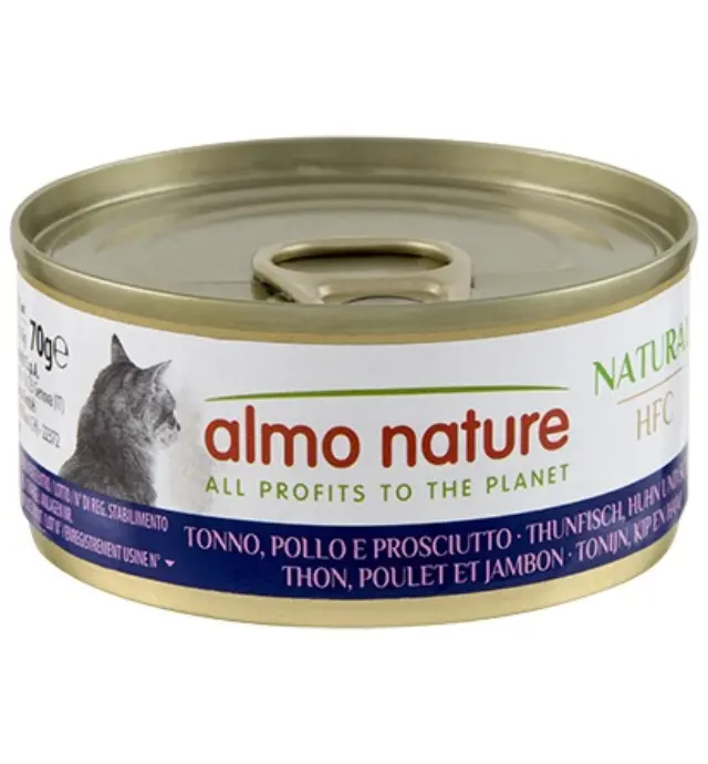 Almo Nature Cat Adult HFC Natural Κονσέρβα Τόνος, Κοτόπουλο & Ζαμπόν 70gr Μονόχρωμο