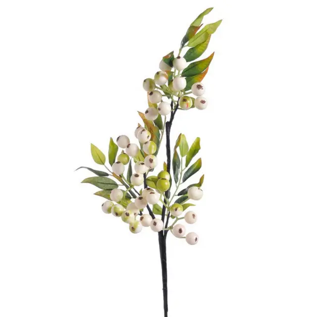 Κλαδί τεχνητό με φύλλα και καρπούς, λευκό, 55cm
