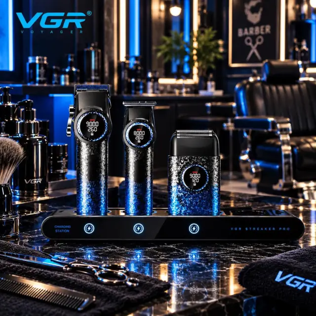 VGR Stepless Pro Blue Edition Barber Combo 3in1