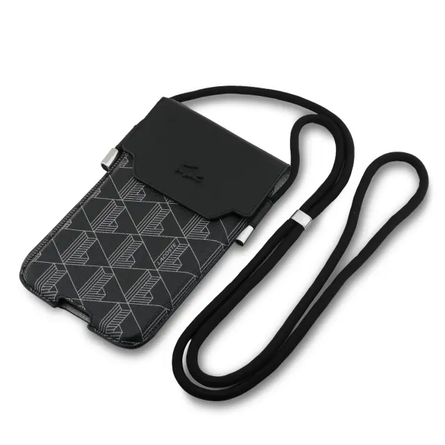 Lacoste PVC Blend Monogram Metal Logo Phone Pouch XL Black 3