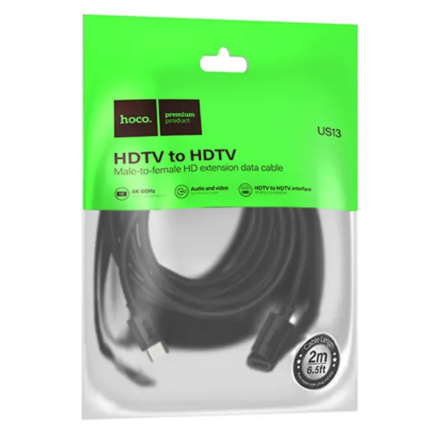 Καλώδιο Προέκτασης HDMI Hoco US13 HDMI Αρσενικό σε Θυληκό 2m Μαύρο 2