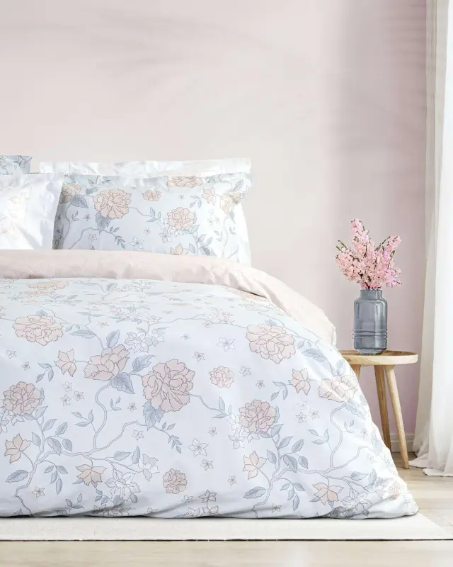 Σετ Σεντόνια Floral Dream Σιέλ, Τιρκουάζ, Ροζ Μονά με λάστιχο (1 x 100x200+32 + 1 x 170x260 + 1 Μαξιλαροθήκη Oxford 4 πλευρών 52x72+5) 3