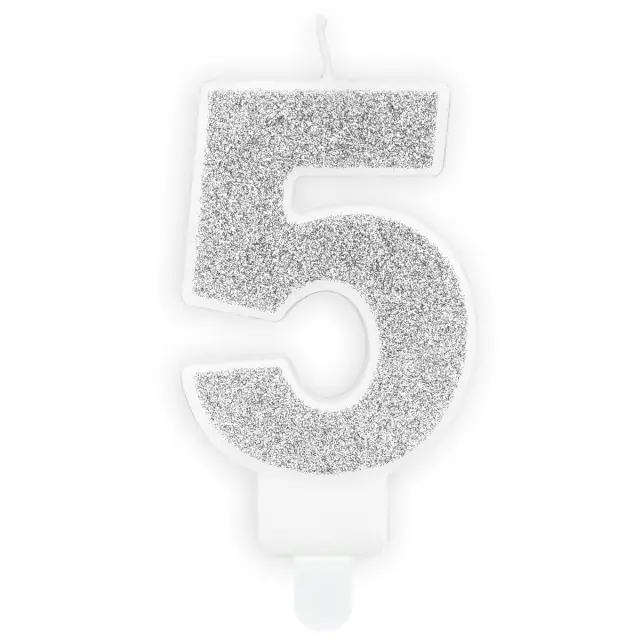PartyDeco Κερί Γενεθλίων - Νο.5 - Ασημί 2