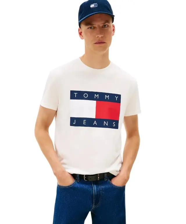 Tommy Hilfiger - Ανδρικό T-Shirt Flag Badge Jersey Regular Fit DM0DM22645-YBH Λευκό