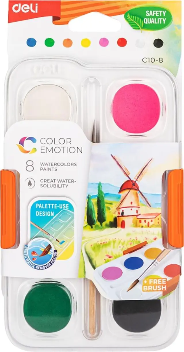Deli Νερομπογιές 8 Χρώματα & 1 Πινέλο Δώρο Color Emotion/ 231.310552 (Deli)