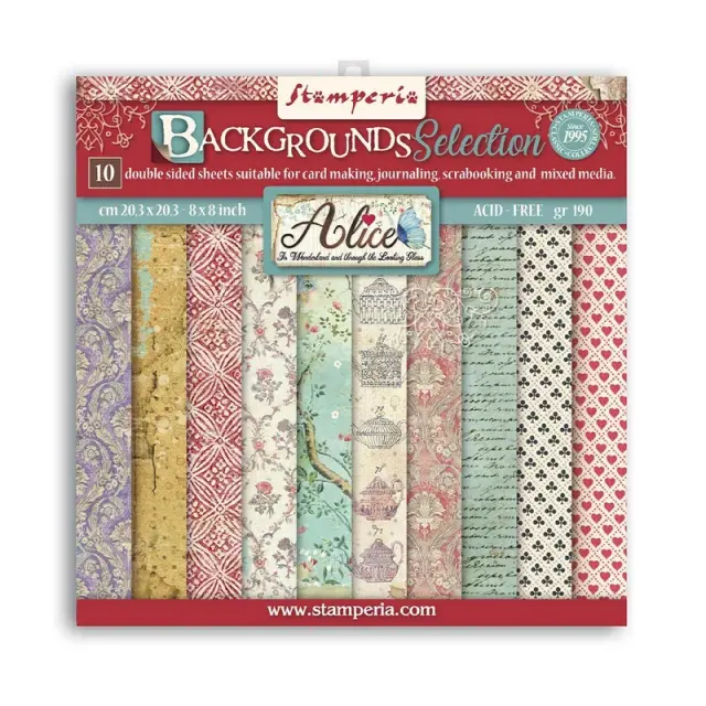 Χαρτιά scrapbooking Stamperia 10τεμ, 20.3x20.3cm, Backgrounds Selection Alice
