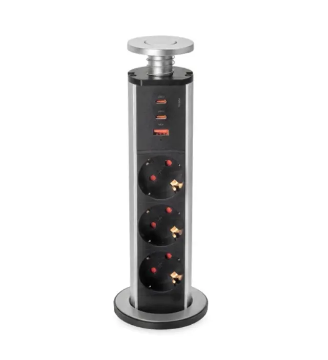 ΠΡΙΖΑ ΠΑΓΚΟΥ EMUCA ΠΤΥΣΣΟΜΕΝΗ 5021825 Φ-60ΜΜ 3 ΣΟΥΚΟ & 2 USB-Α & 1 USB-C ΑΣΗΜΙ