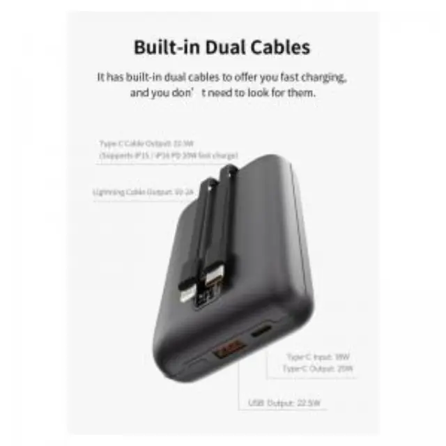 Φορτιστής Ανάγκης Devia EP208 22.5W 20000mAh Mini με 2 Ενσωματωμένα Καλώδια Ultra4 Ασημί N68107 3