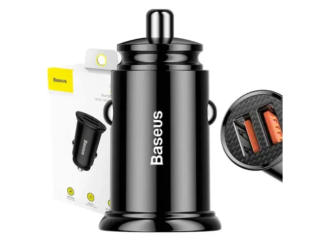 Baseus® Φορτιστής Αυτοκινήτου Γρήγορης Φόρτισης Mε Έντασης 5A Και Θύρες: 2xUSB - Μαύρος.