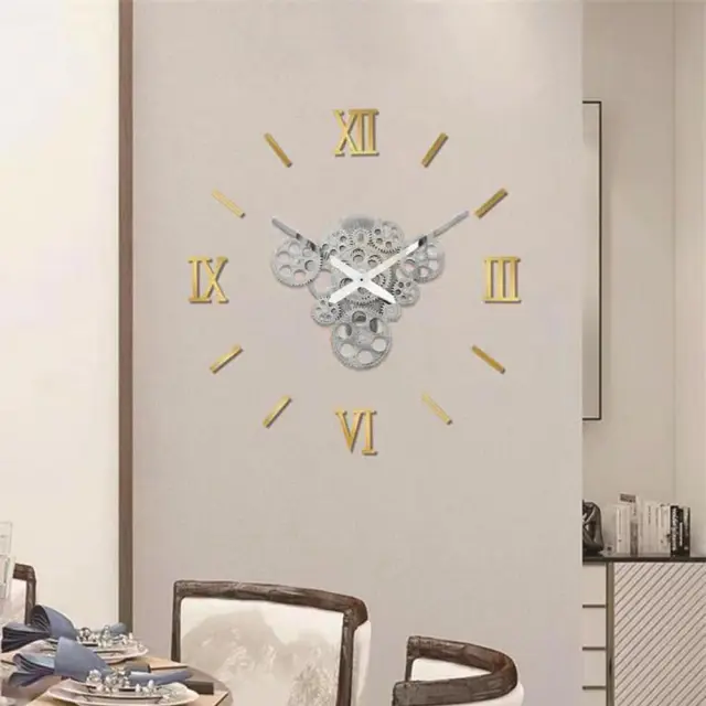 Ρολόι Τοίχου Αυτοκόλλητο 3D DIY 60-120cm ZH1743 Γκρι – Χρυσό
