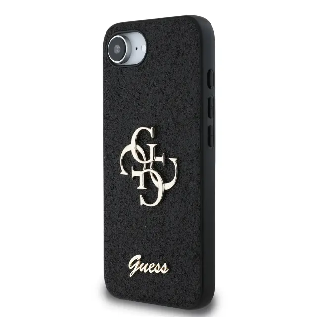 Guess PU Fixed Glitter 4G Metal Logo Case for iPhone 16e/17e Black 2