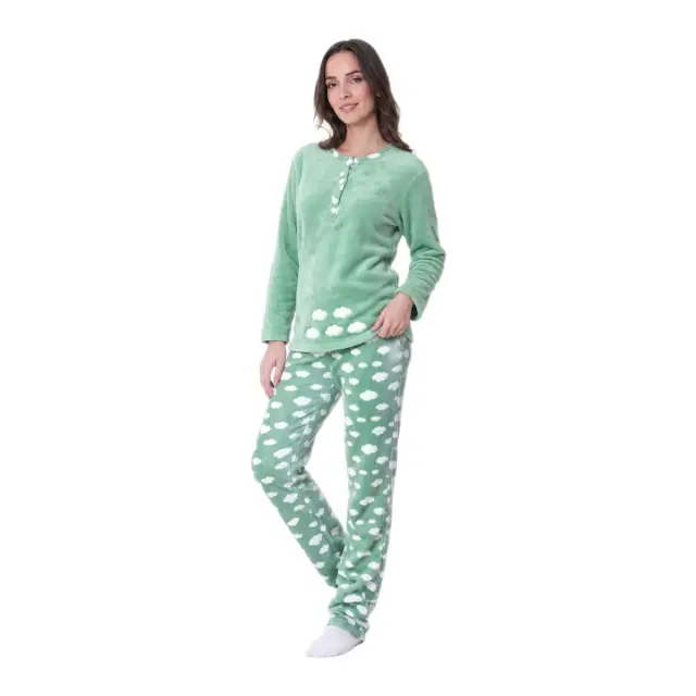 Lydia Creations Γυναικεία Πυτζάμα Fleece με Πατιλέτα Clouds, Χρώμα Βεραμάν 3