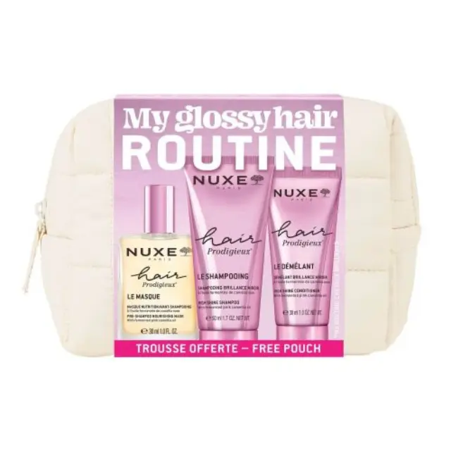 Nuxe My Glossy Hair Routine με Σαμπουάν, 50ml, Conditioner, 30ml, Μάσκα, 30ml & Νεσεσέρ, 1σετ