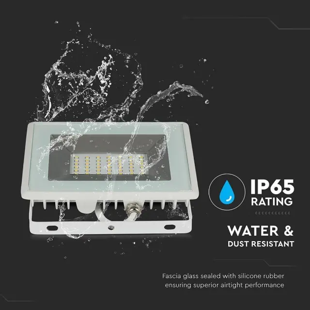 V-TAC Στεγανός Προβολέας IP65 Ισχύος 30W με Θερμό Λευκό Φως σε Λευκό χρώμα 4000K 2