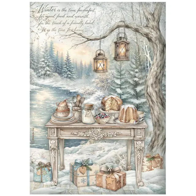 Ριζόχαρτο ντεκουπάζ Stamperia 21x29cm A4, White Christmas, Χριστουγεννιάτικο τραπέζι
