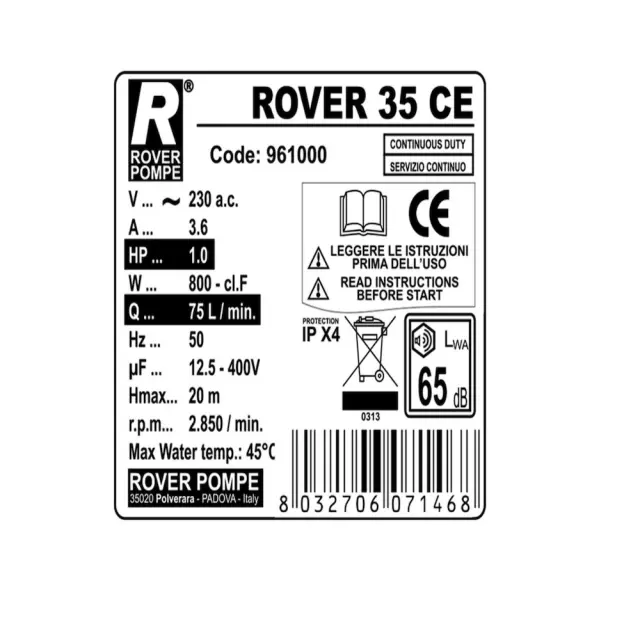 Rover Pompe 35 CE Αντλία μετάγγισης με ιπποδύναμη 0.9HP μπρούτζινη / 101349 2