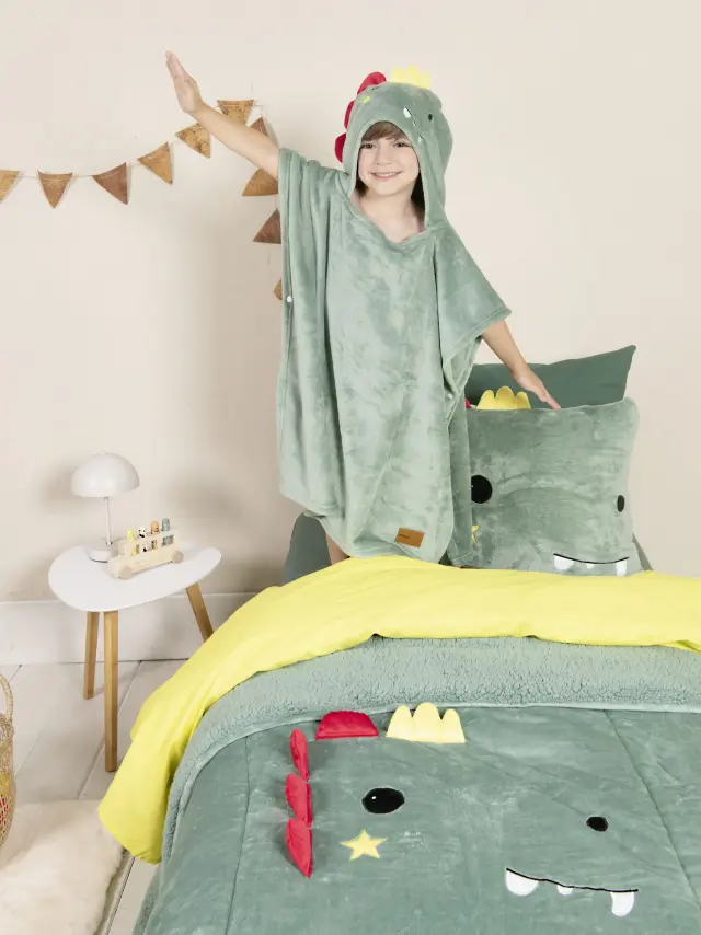 Πόντσο 70x70 5-8 Ετών Flannel Nima Crocodino Green 100% Πολυέστερ 2