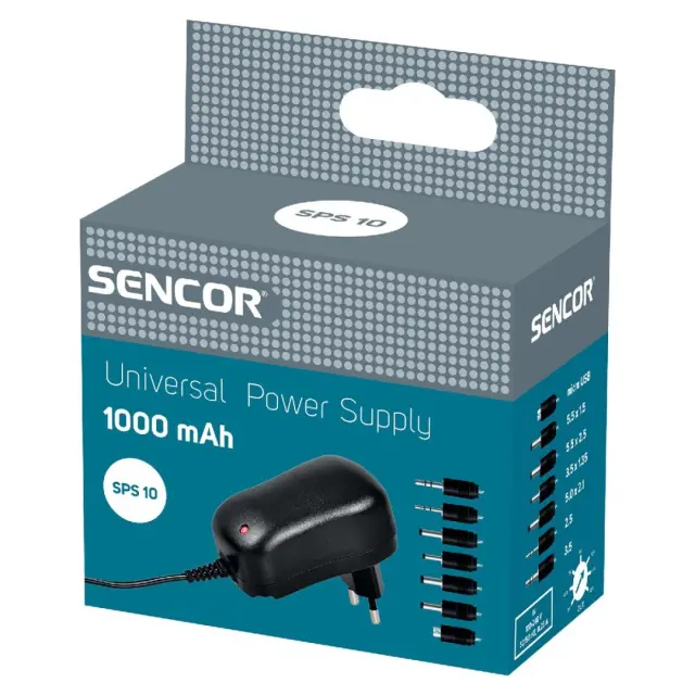 Universal Φορτιστής Sencor SPS 10 1000mAh με αποσπόμενα βύσματα micro USB, 5.5 x 1.5, 5.5 x 2.5, 3.5 x 1.35, 5.0 x 2.1, 2.5mm, 3.5mm