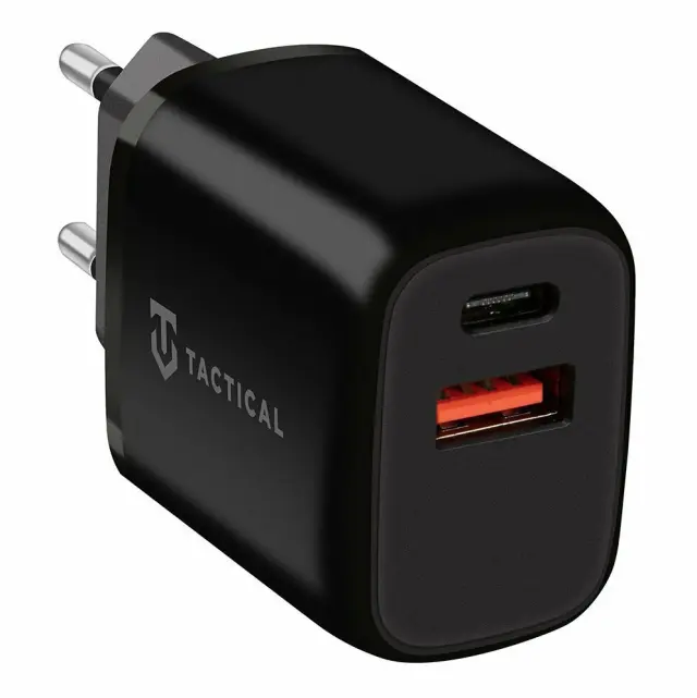 Tactical Charger Without Cable with USB-A Port and USB-C Port 20W Power Delivery / Quick Charge 3.0 Blacks (Base Plug Dual)