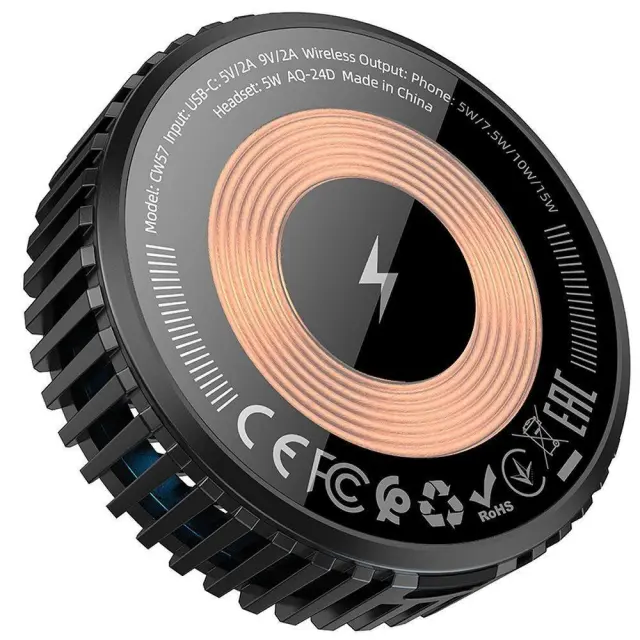 Hoco Ασύρματος Φορτιστής (Qi Pad) 15W Μαύρος CW57 3
