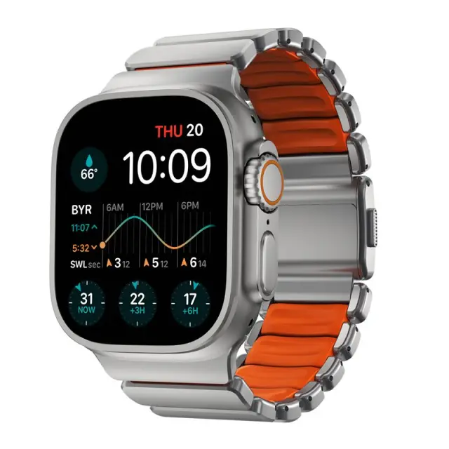 NOMAD Wrist Band Stratos Band Apple Watch 49mm Natural Titanium Ultra Orange