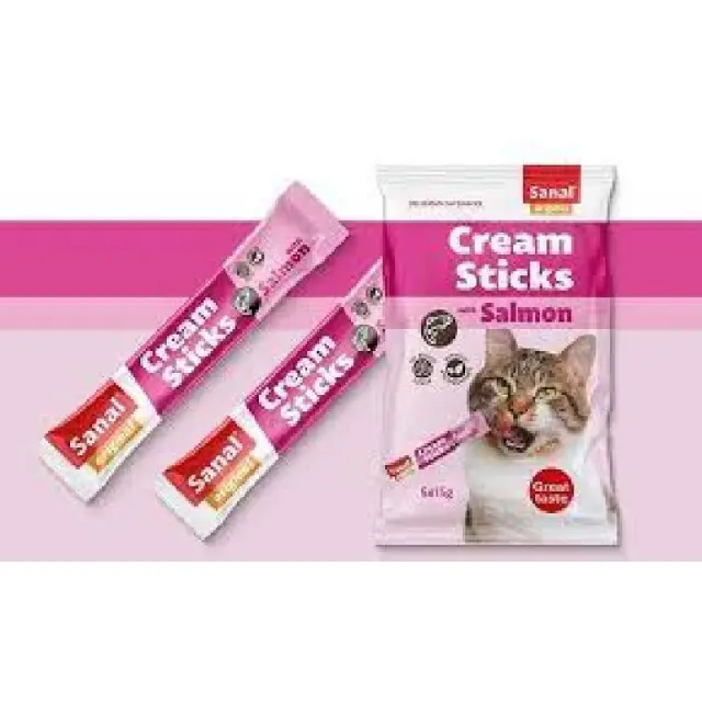 Sanal Λιχουδιά Γάτας Κρεμώδη Στικς Σολομού 5x15gr 2