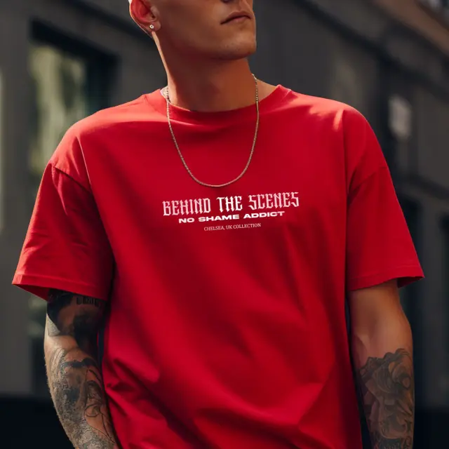 T-shirt Noshame® Signature Κόκκινο με Τύπωμα Behind the scenes - 122346 - XXL