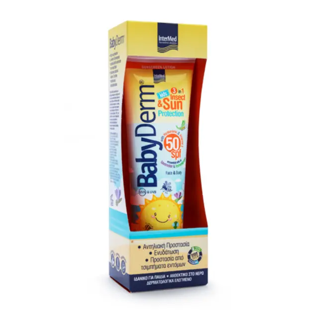 Intermed BabyDerm Insect & Sun Protection SPF50 3 σε 1 Παιδικό Αντηλιακό Γαλάκτωμα με Εντομοαπωθητική Δράση, 300ml