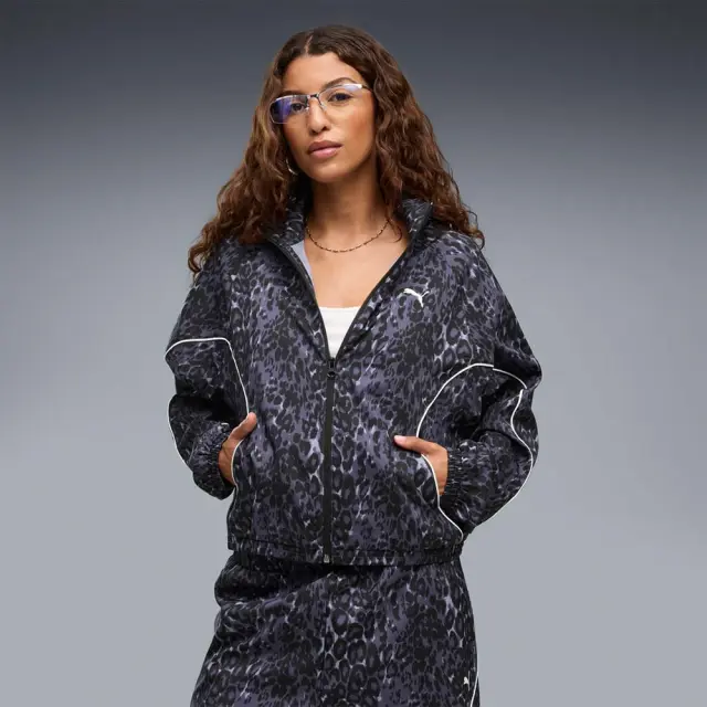 Puma Women's Sport Animal Relaxed Allover Print Full-Zip Woven Jacket Μπλε Σκούρο 694004-35 (Puma)