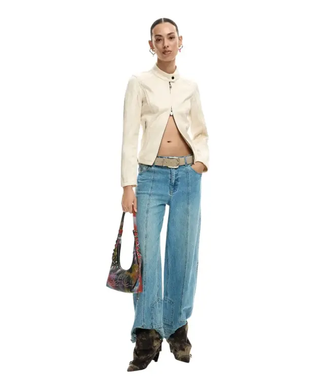 Desigual - Γυναικείο Δερμάτινο Μπουφάν Mao Collar Regular Fit 26SWEW10-1000 Λευκό - S 2