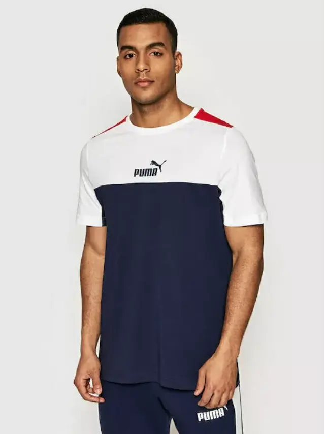 Puma - Essential Ανδρικό T-shirt με Λογότυπο 847426-06 Μπλε Ναυτικό/Λευκό/Κόκκινο - 2XL