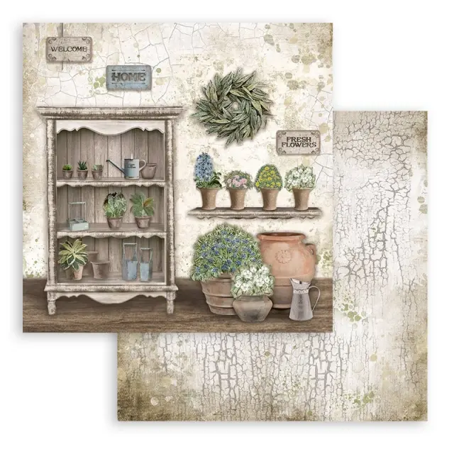 Χαρτί scrapbooking διπλής όψης 30x30cm Stamperia, Romantic Garden House, Cupboard