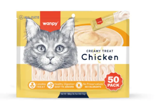 wanpy - Wanpy Cat 50 Pack Creamy Lickable Treat Chicken 700g (50x14g) - 700g (50x14g) - Pet Supplies
