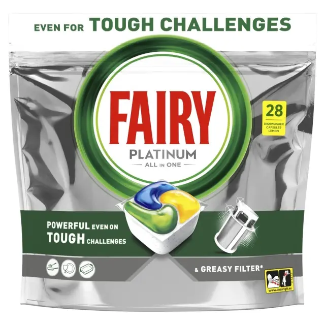 Fairy Caps Πλυντηρίου Πιάτων Platinum Λεμόνι 28Tεμαχίων