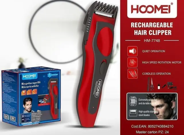 Hoomei Επαναφορτιζόμενη Κουρευτική Μηχανή Κόκκινη HM-7748 2